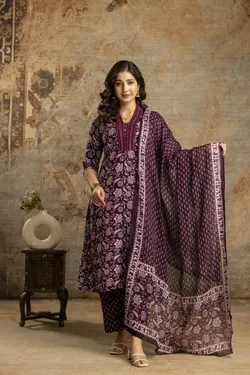 Rayon Top Bottom Dupatta Set | TS1409