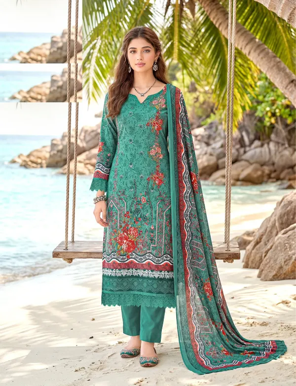 Pure Cotton Karachi Style Side Cut Top Bottom & Dupatta | TS3760