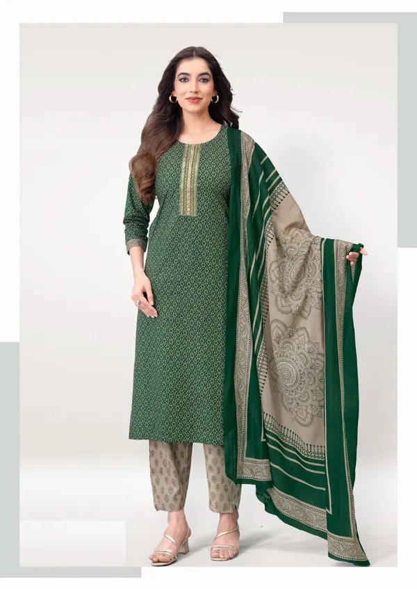 Premium Pure Cotton Straight Top Bottom Dupatta Set | TS3411