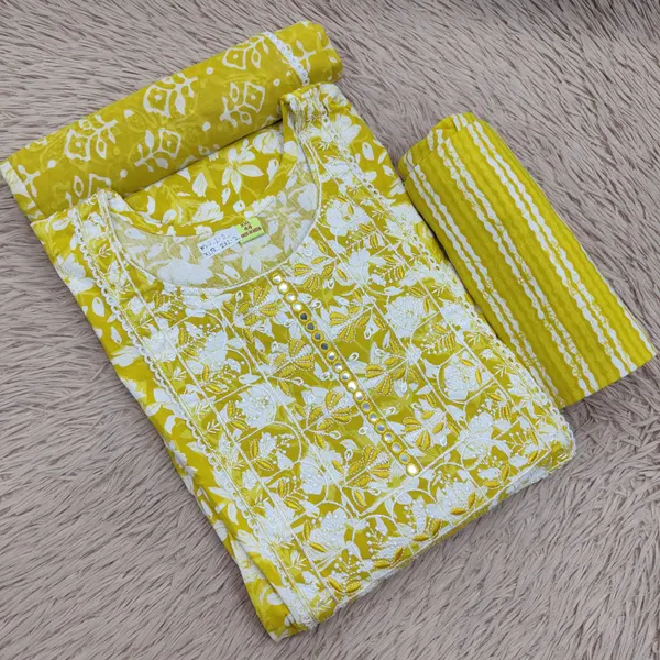 Cotton Anarkali Top Bottom Dupatta Set | TS3027