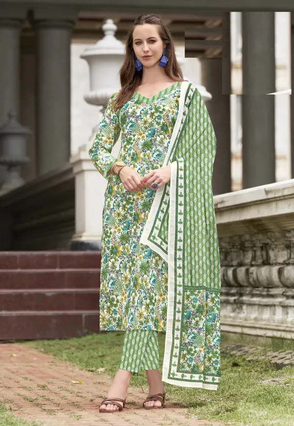 Premium Cotton Batik Straight Kurti  Bottom Dupatta Set | TS1678