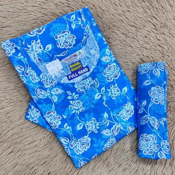 Premium Cotton Full Hand Nighty with Matching Shawl | NT2690