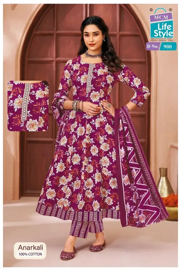 Premium Cotton Panel Anarkali Top Bottom & Dupatta  | SW900