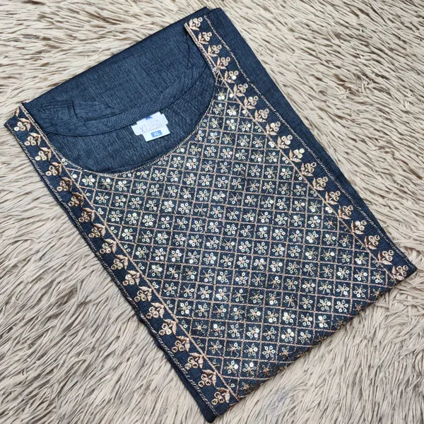 Dual Tone Cotton Zari Embroidery Straight Kurti with Side Cut |SD46