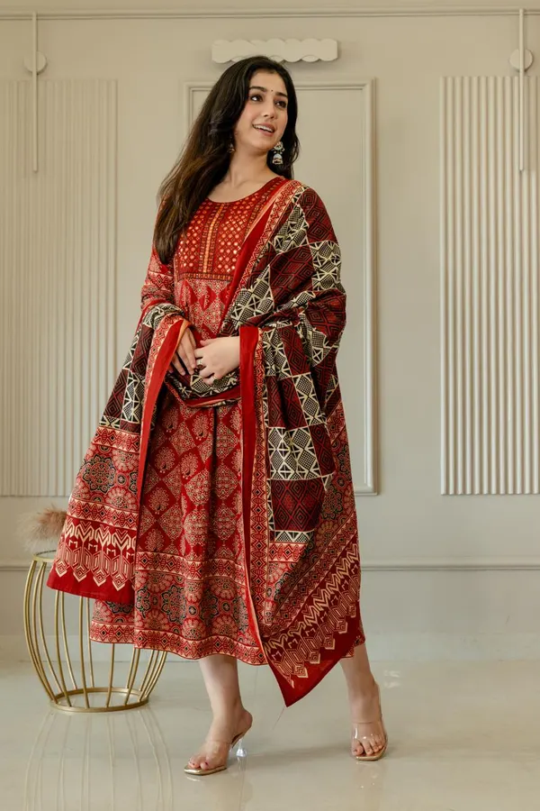 Premium Cotton Rayon Anarkali Kurti with Dupatta  | KS1273