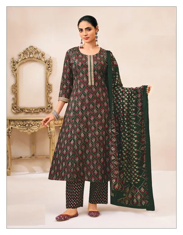 Pure Cotton ALine Top Bottom Dupatta set | TS2346