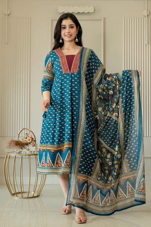 Premium Cotton Rayon Anarkali Kurti with Dupatta | KS1258