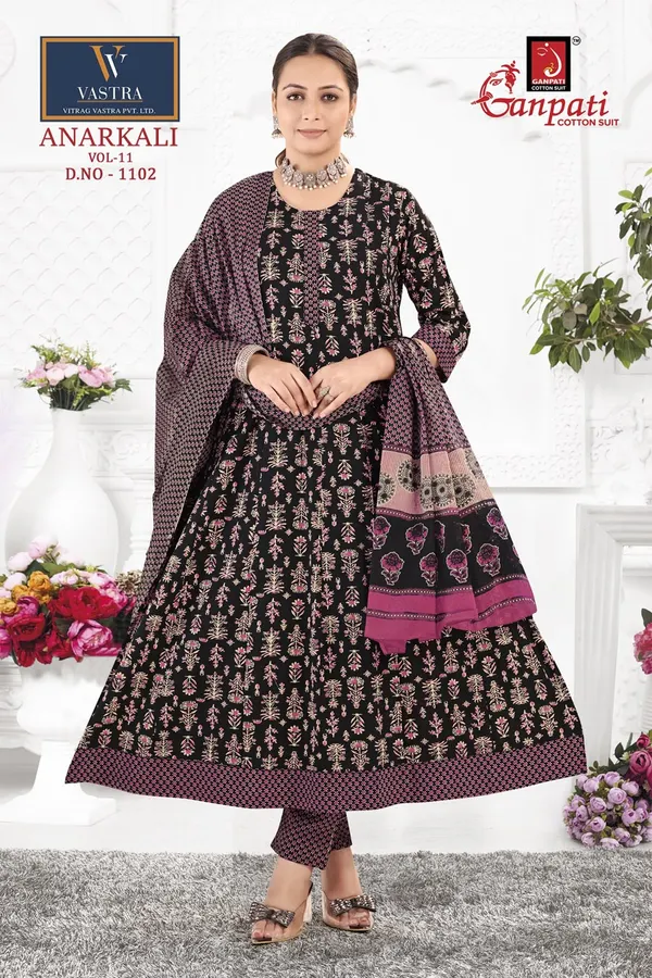 Ganpati Anarkali Top Bottom Dupatta | Pure Cotton | GN1102