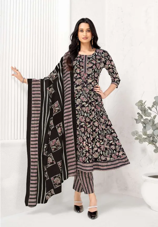 Premium Cotton Panel Anarkali with Side Pocket (Top, Bottom & Dupatta) | TS3420