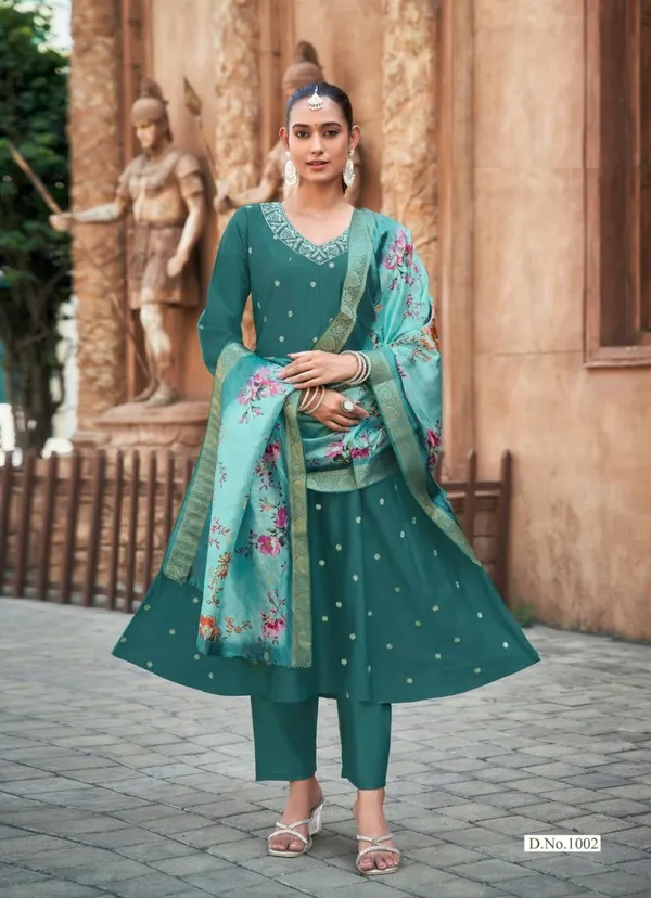 Heavy Gadhwal Dyed A-Line Top Bottom Dupatta Set | TS3654
