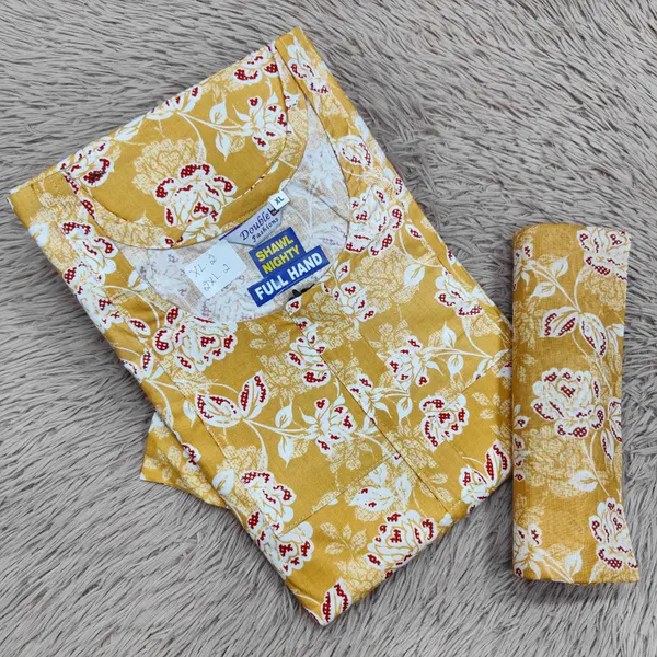 Premium Cotton Full Hand Nighty with Matching Shawl | NT2692