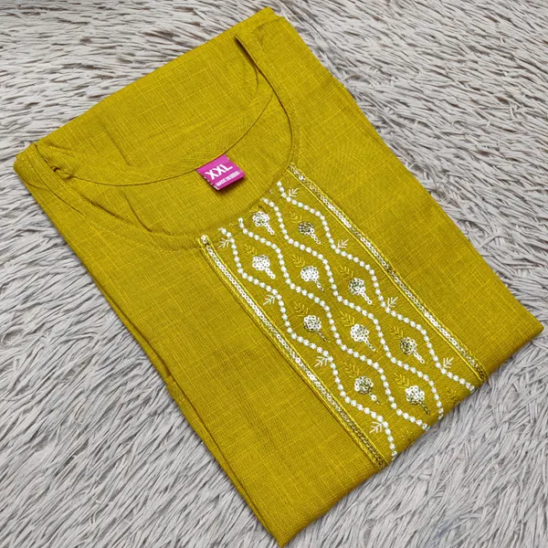 Premium Dual Tone Cotton Zari Embroidery Straight Kurti with Side Cut | SD49