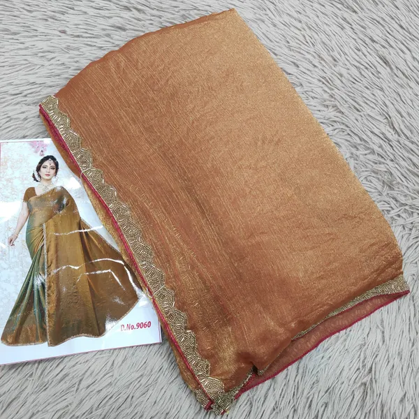 Premium Space Silk Plain Saree with Beads Work Border | SR39