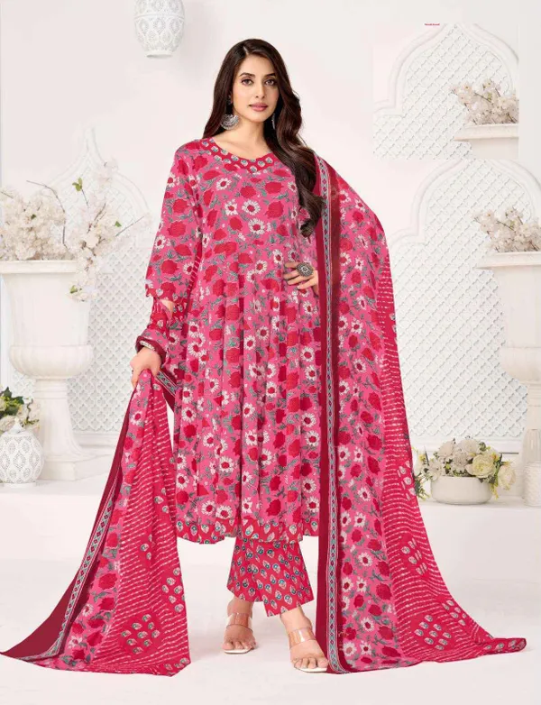 Pure Cotton Anarkali Top Bottom Dupatta Set | TS3548