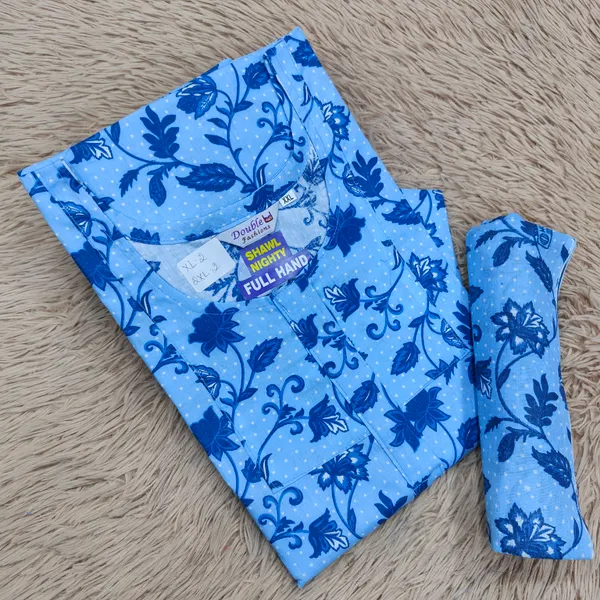 Premium Cotton Full Hand Nighty with Matching Shawl | NT2686