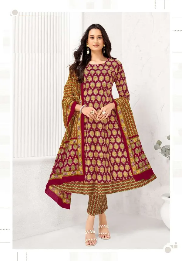 Premium Cotton Panel Anarkali with Side Pocket (Top, Bottom & Dupatta) | TS3419