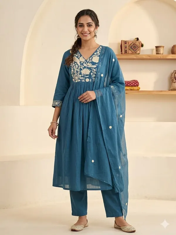 Premium 60×60 Cotton Top Bottom Dupatta Set | TS3010