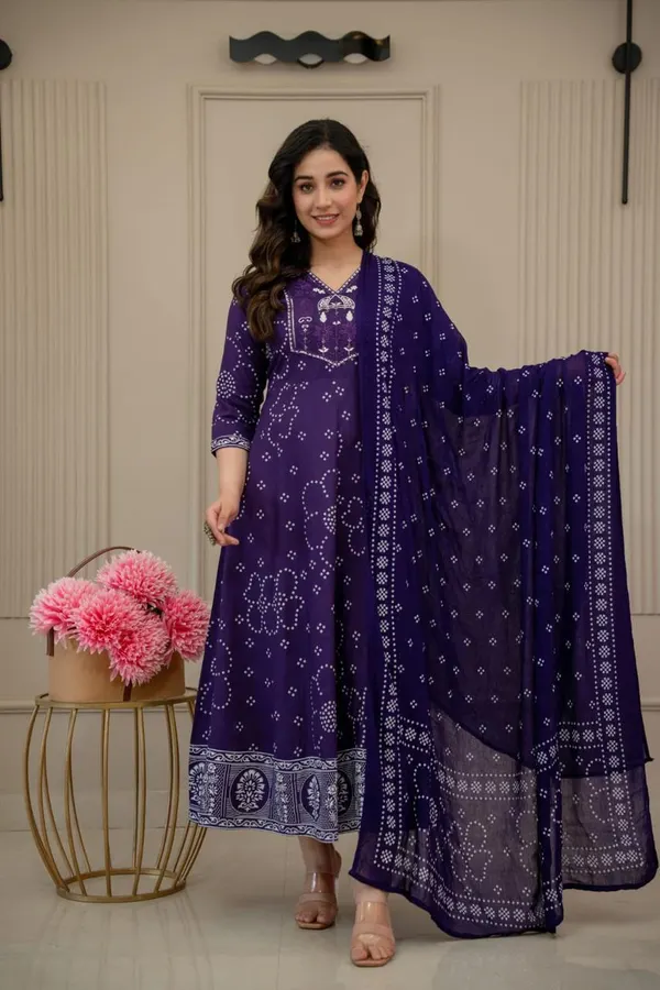Rayon Cotton Long Anarkali Kurti with Dupatta | KS1237