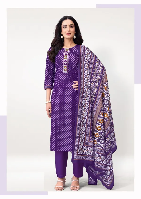 Premium Pure Cotton Straight Top Bottom Dupatta Set | TS3413