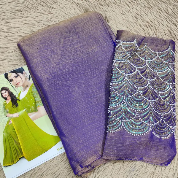 Premium Space Silk Plain Saree with Beads Work Border | SR40
