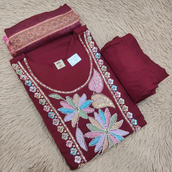 Premium Top Bottom Dupatta Set – Kolkata Style Handwork  | TS2199