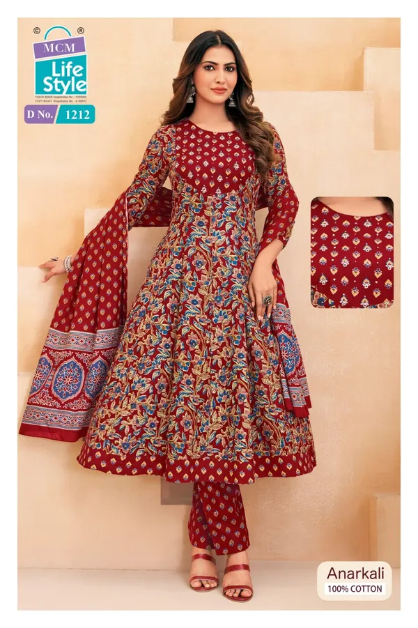 Premium Cotton Panel Anarkali Top Bottom & Dupatta | MA1212