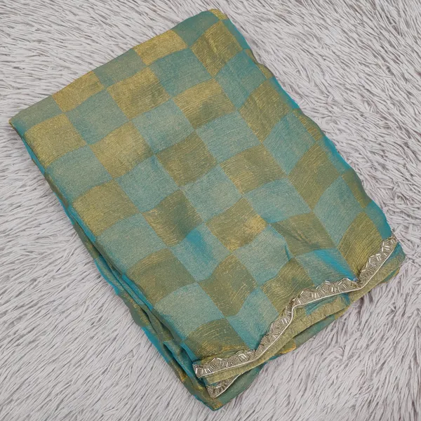 Premium Fendy Silk Saree with Dusky Checks & Cut Dana Work | SR85