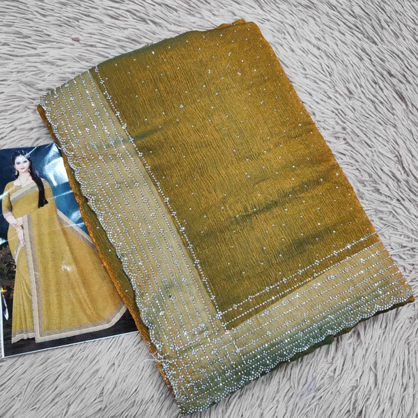 Premium Space Silk Plain Saree with Heavy Stone Work |SR38