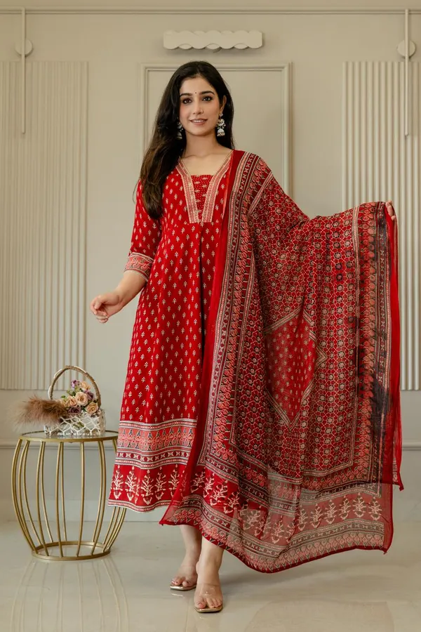 Premium Cotton Rayon Anarkali Kurti with Dupatta | KS1266