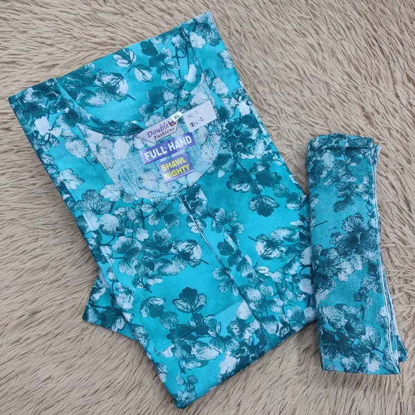 Premium Cotton Full Hand Nighty with Matching Shawl | NT3240