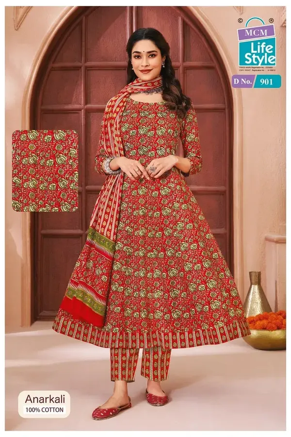 Premium Cotton Panel Anarkali Top Bottom & Dupatta  | SW901
