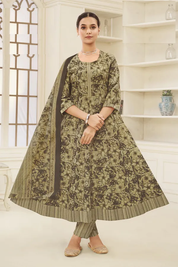 Premium Cotton Panel Anarkali Top Bottom Dupatta Set | TS1822