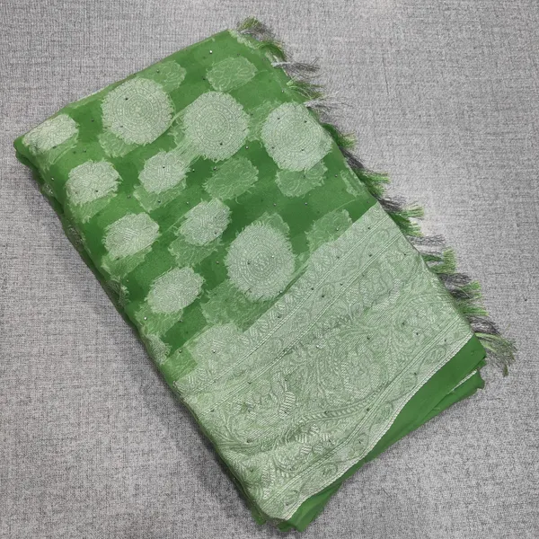 Soft Chiffon Saree with Silver Zari & Stone Work | SR71