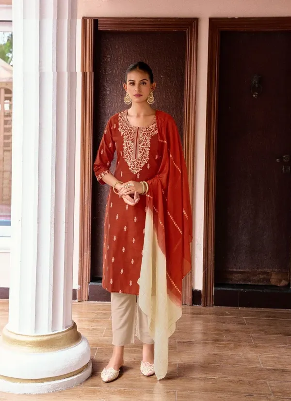 Premium Heavy Silk Embroidered Suit Set with Chanderi Dupatta | TS2171