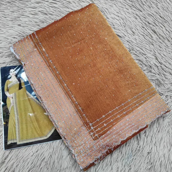 Premium Space Silk Plain Saree with Heavy Stone Work |SR38
