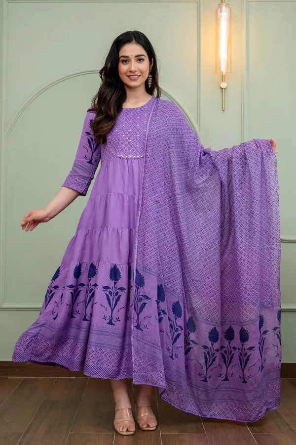 Rayon Cotton Long Anarkali Kurti with Dupatta | KS1236