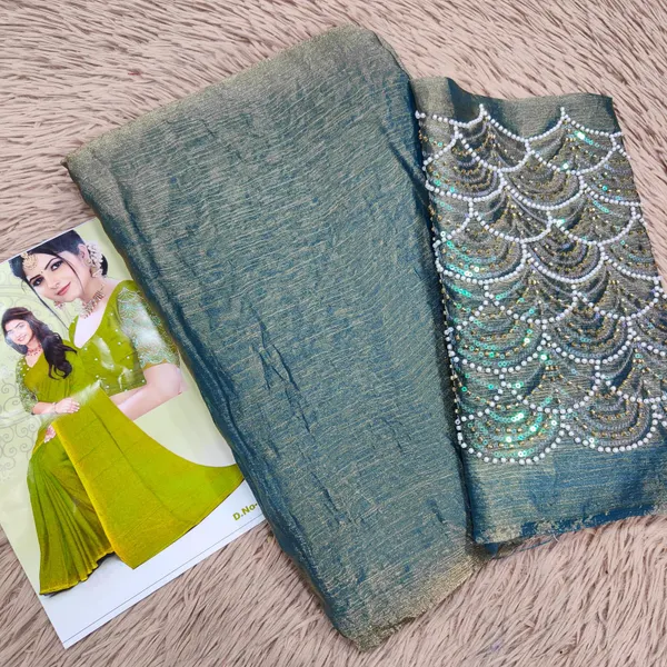 Premium Space Silk Plain Saree with Beads Work Border | SR40