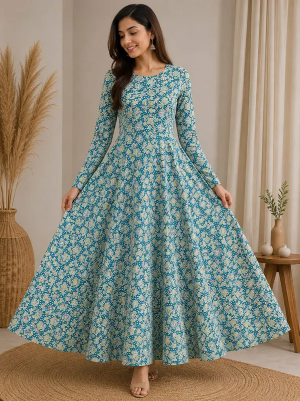 Pure Jaipur Cotton Long Full Sleeve Anarkali | AK2193