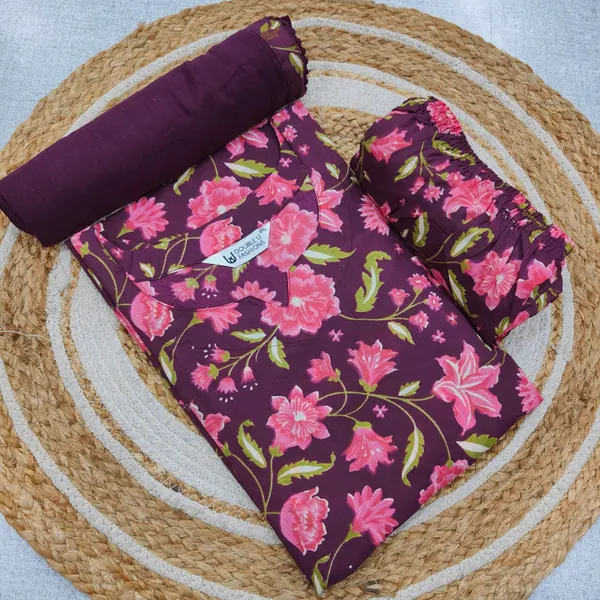 Pure 60/60 Cotton Straight Top Bottom & Dupatta Set | CO95
