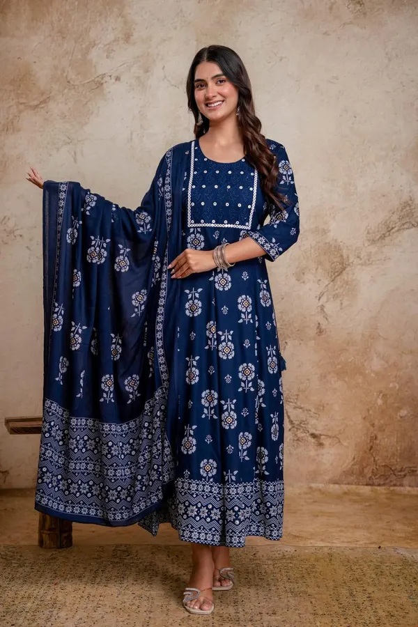 Premium Cotton Rayon Anarkali Kurti with Dupatta  | KS1272