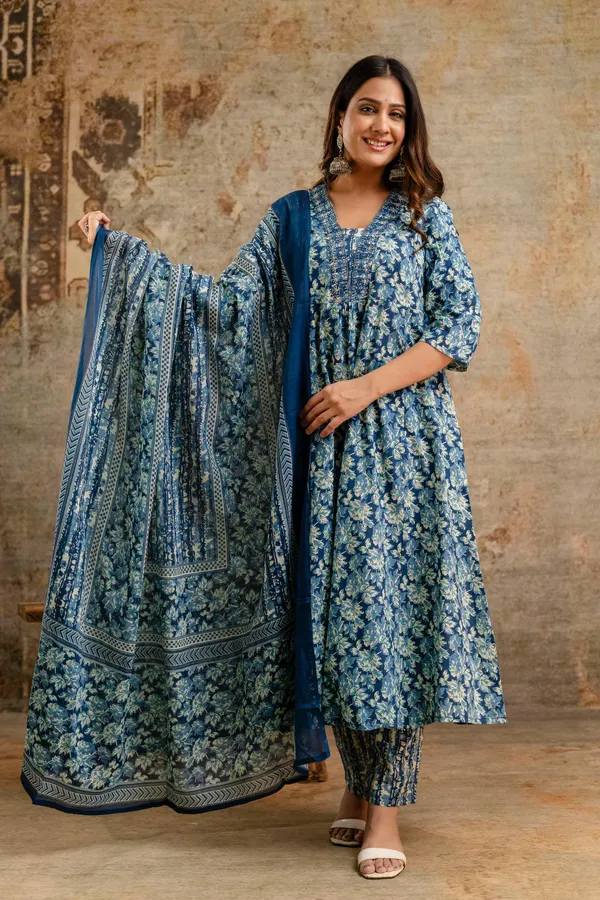 Premium  Cotton Panel Anarkali Bottom Dupatta Set | TS1802