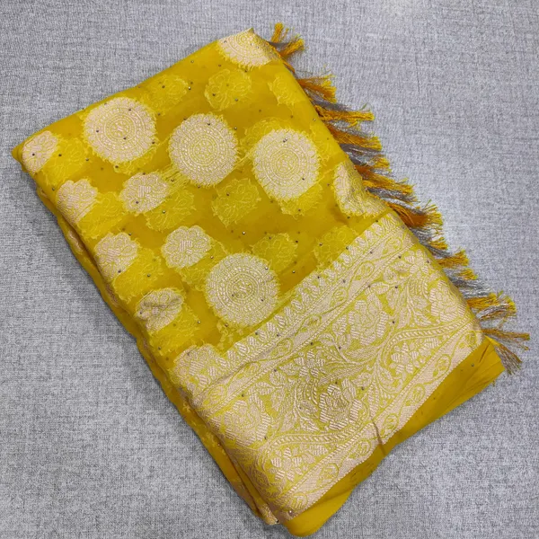 Soft Chiffon Saree with Silver Zari & Stone Work | SR71