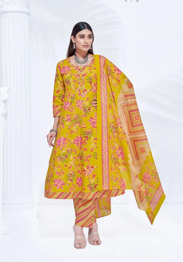 Premium Cotton Panel Anarkali Top Bottom Dupatta | TS2729