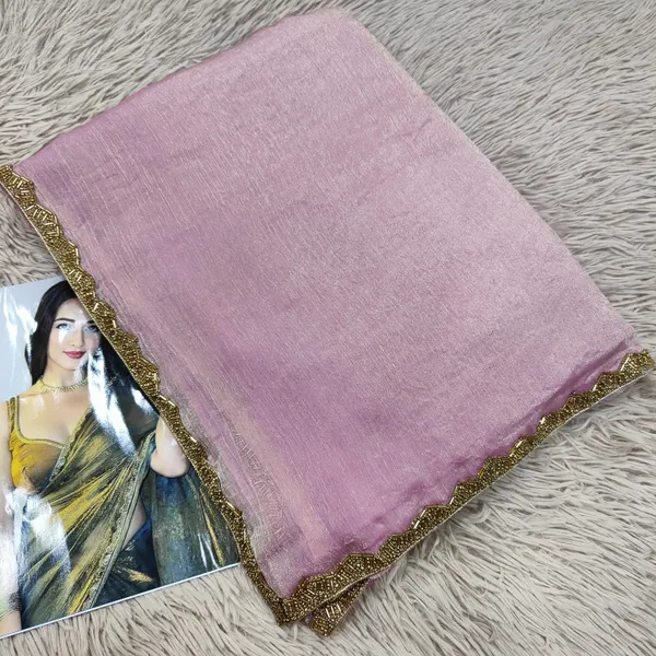Premium Space Silk Plain Saree with Beads Work Border |SR30