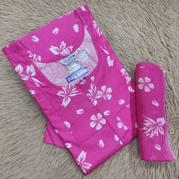 Premium Cotton Full Hand Nighty with Matching Shawl | NT3246