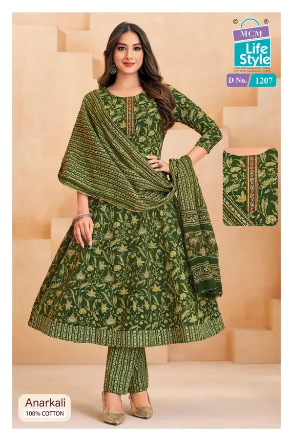 Premium Cotton Panel Anarkali Top Bottom & Dupatta | MA1207