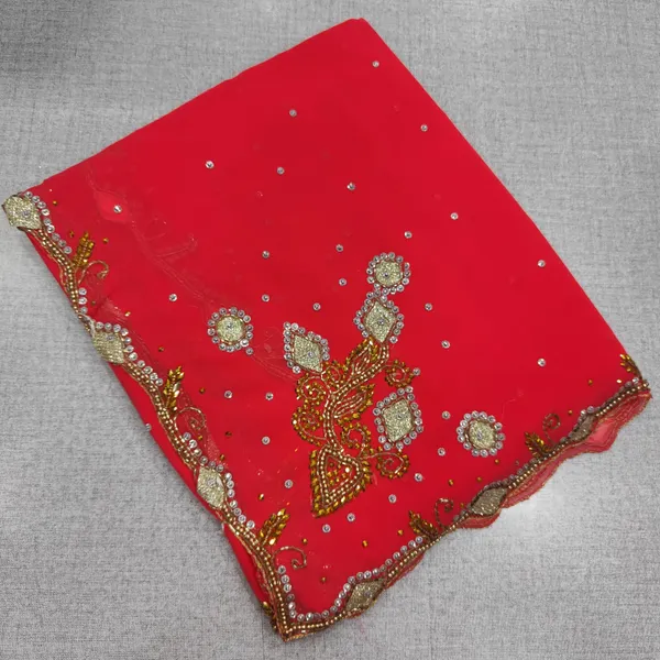 Plain chiffon Saree with Culcatta handwork | SR192