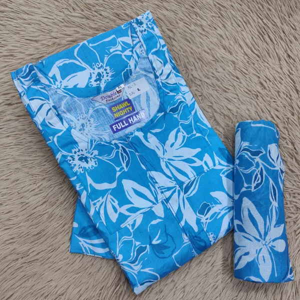 Premium Cotton Full Hand Nighty with Matching Shawl | NT3227