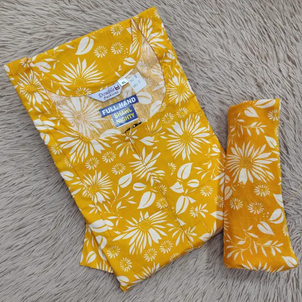 Premium Cotton Full Hand Nighty with Matching Shawl | NT3237