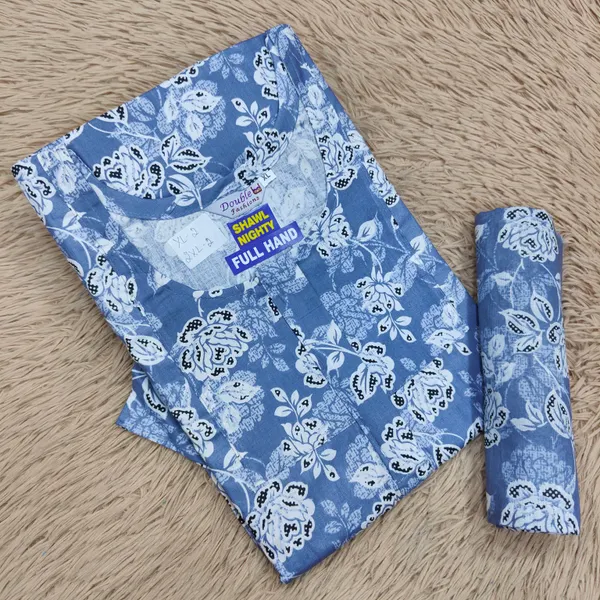Premium Cotton Full Hand Nighty with Matching Shawl | NT2689